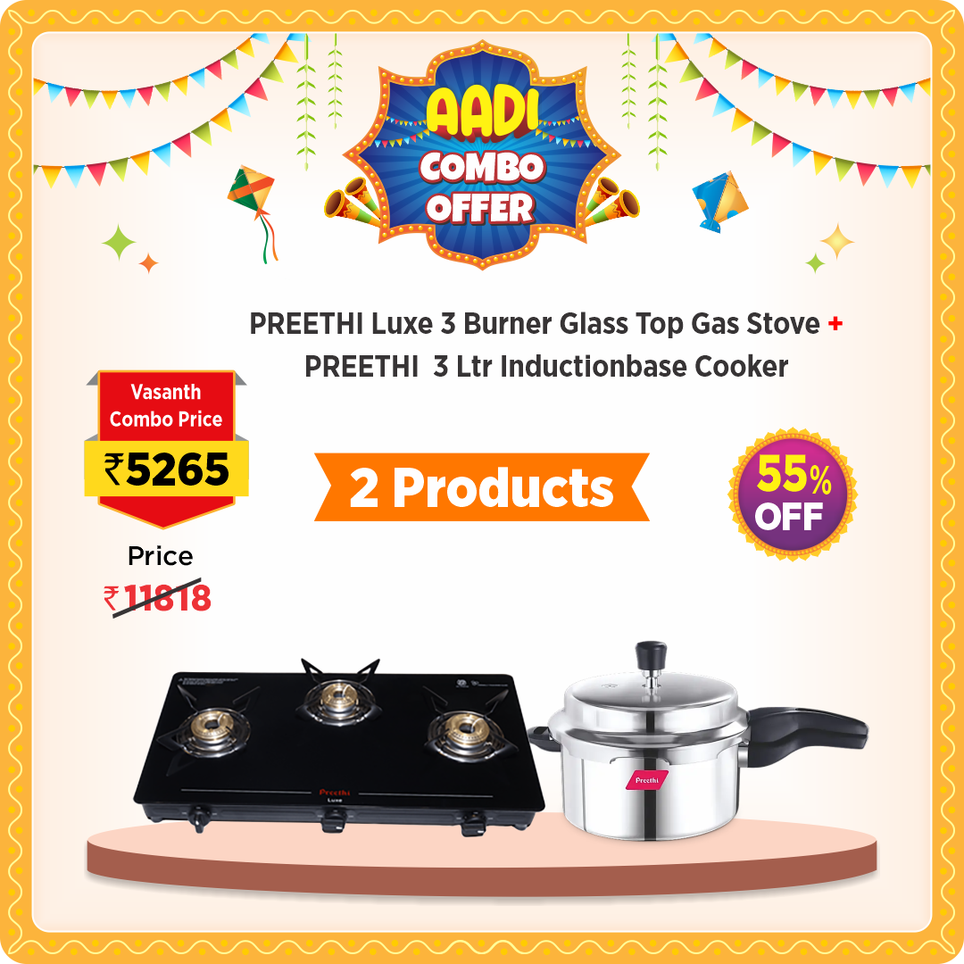 Buy Preethi Luxe 3 Burner Glass Top Gas Stove - Vasanth and Co